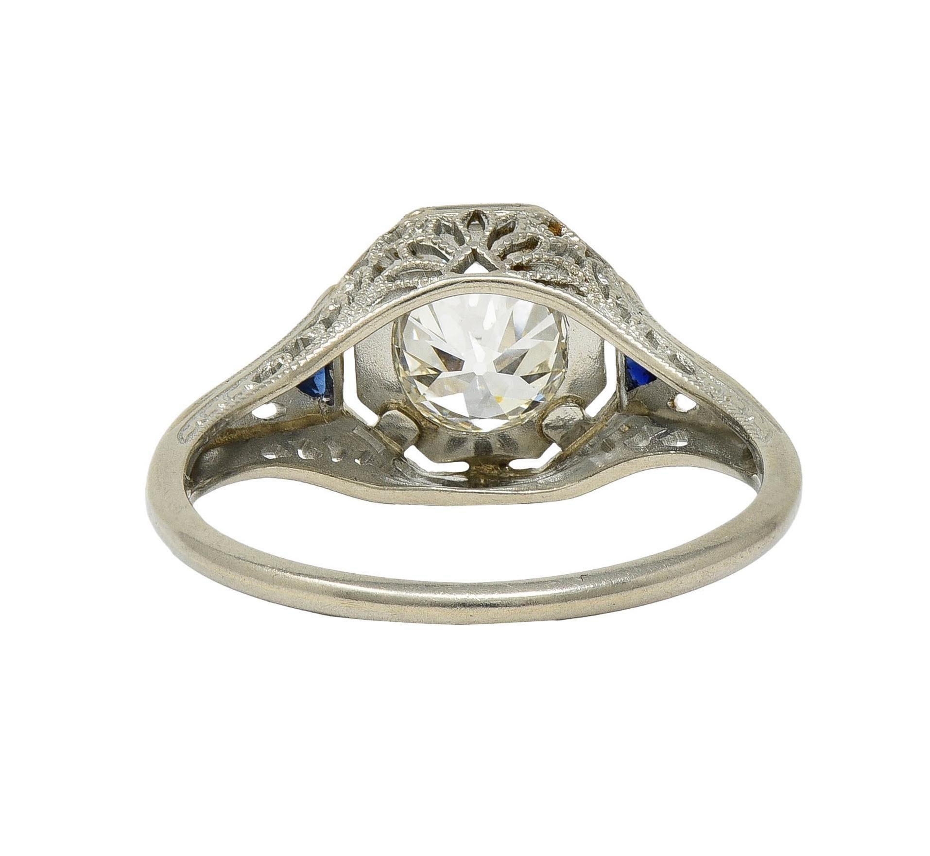 Art Deco 0.91 CTW OEC Diamond Sapphire 18 Karat Gold Vintage Engagement Ring GIA 1