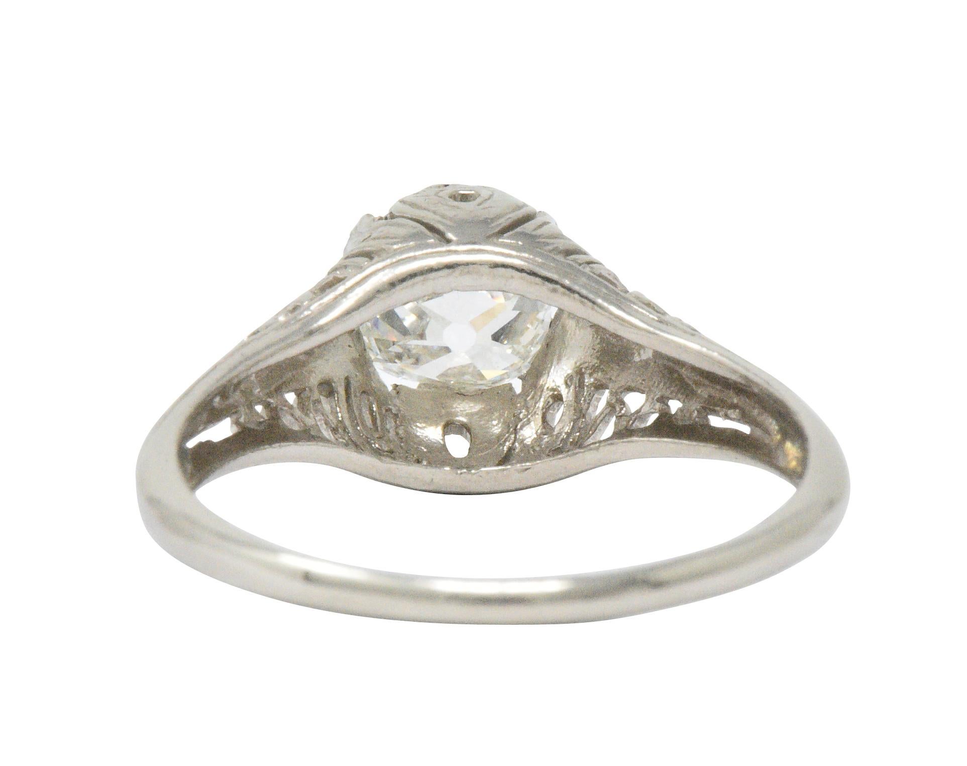 Art Deco 0.92 Carat Old Mine Diamond 18 Karat White Gold Engagement Ring GIA 1