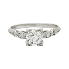Art Deco 0.92 Carat Diamond Platinum Navette Engagement Ring GIA, Circa 1930