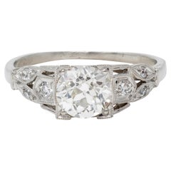 Art Deco 0.92 CTW Old European Diamond Platinum Vintage Lotus Engagement Ring