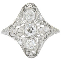 Art Deco 0.93 Carat Old European Cut Diamond Platinum Dinner Ring