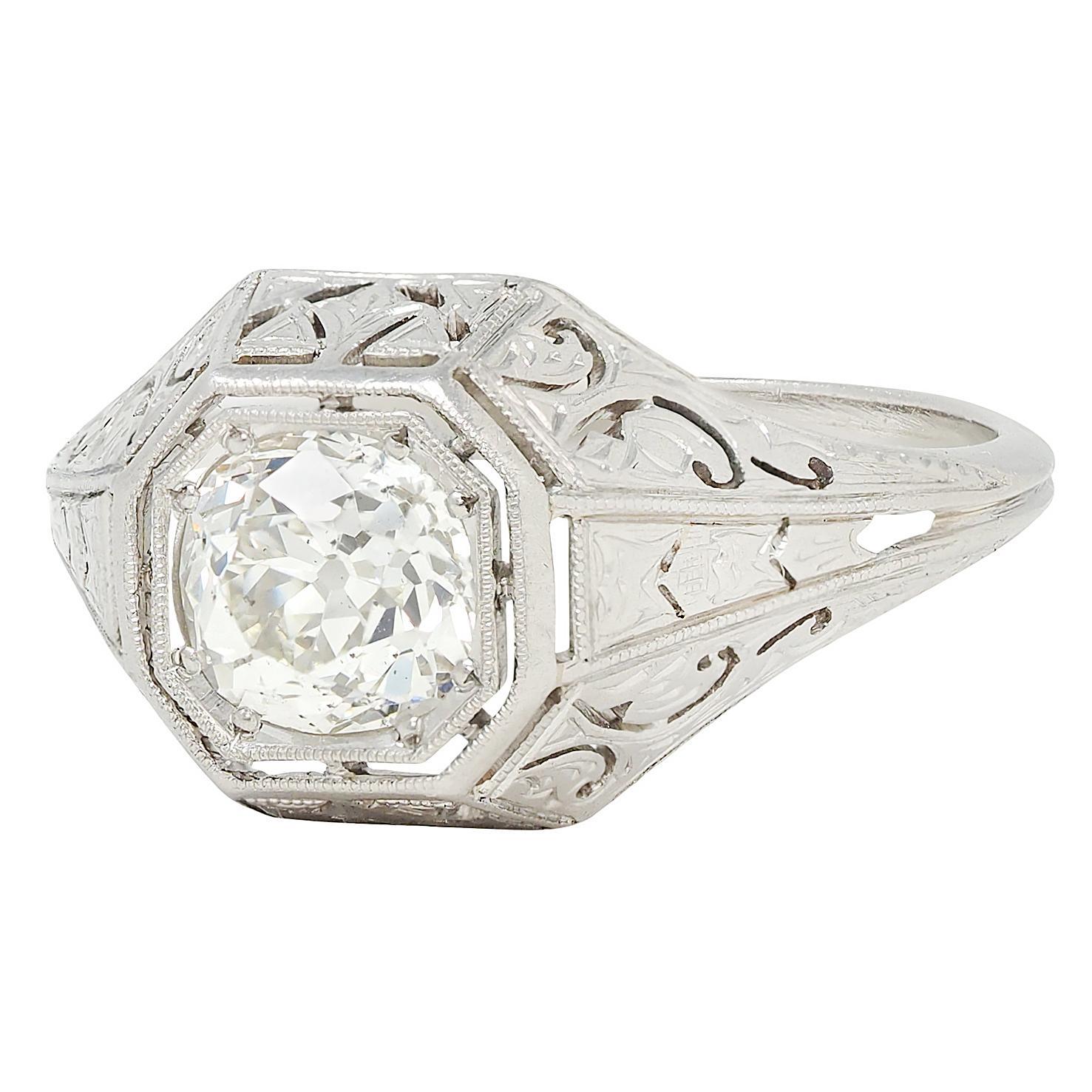 De las mujeres Anillo de compromiso Art Decó 0,93 CTW Diamante Mina Antigua Platino Solitario Vintage en venta