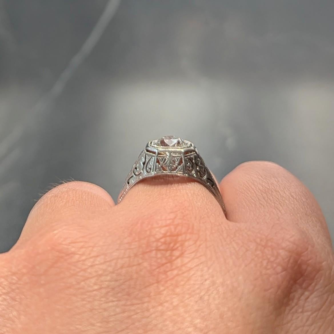 Anillo de compromiso Art Decó 0,93 CTW Diamante Mina Antigua Platino Solitario Vintage en venta 3
