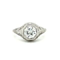 Art Deco 0.93ct Old European Cut Diamond Filigree Engagement Ring in 18k Gold