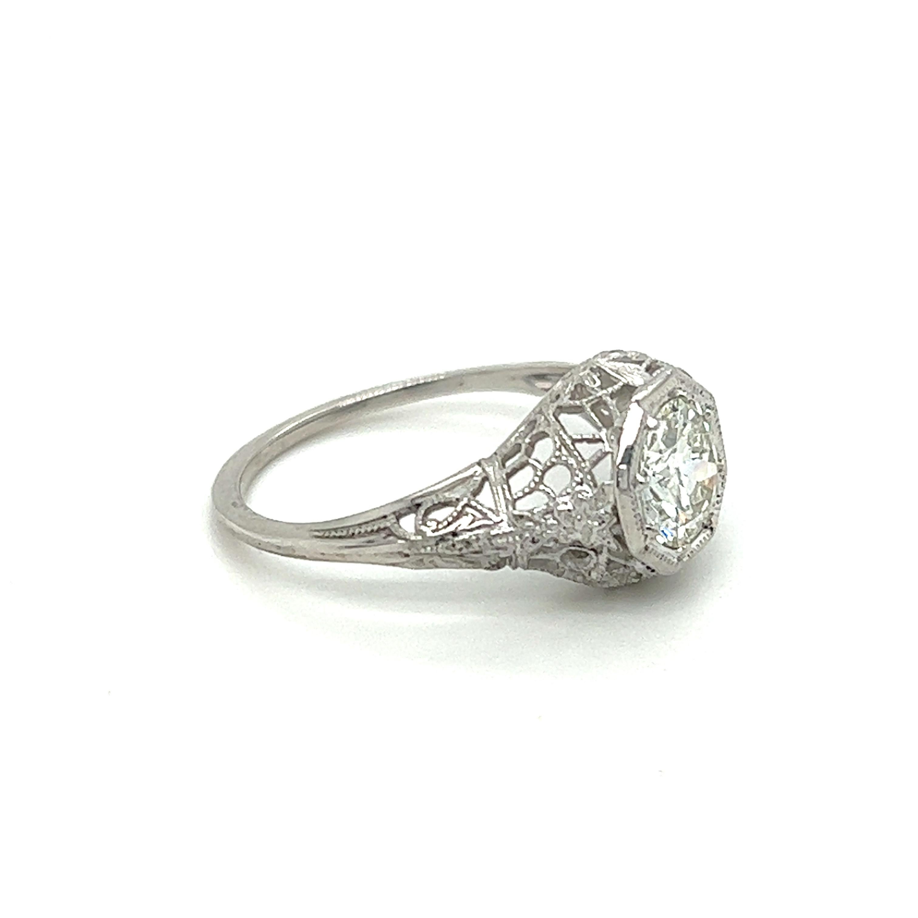 Women's Art Deco 0.93ct Old European Cut Diamond Filigree Engagement Ring in 18k Gold 