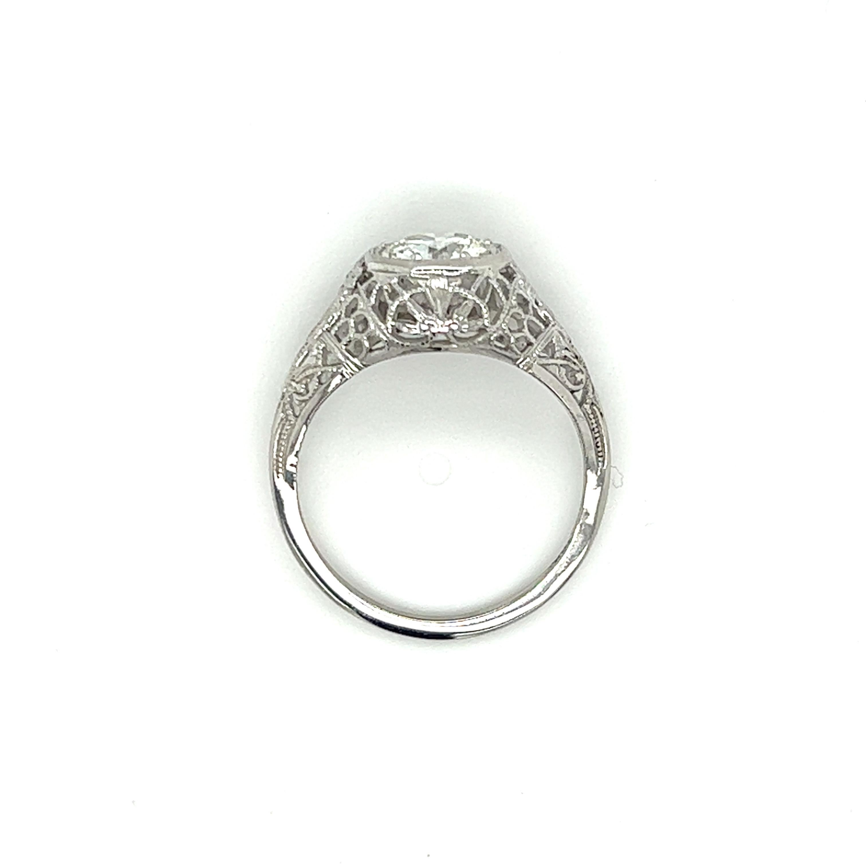 Art Deco 0.93ct Old European Cut Diamond Filigree Engagement Ring in 18k Gold  1