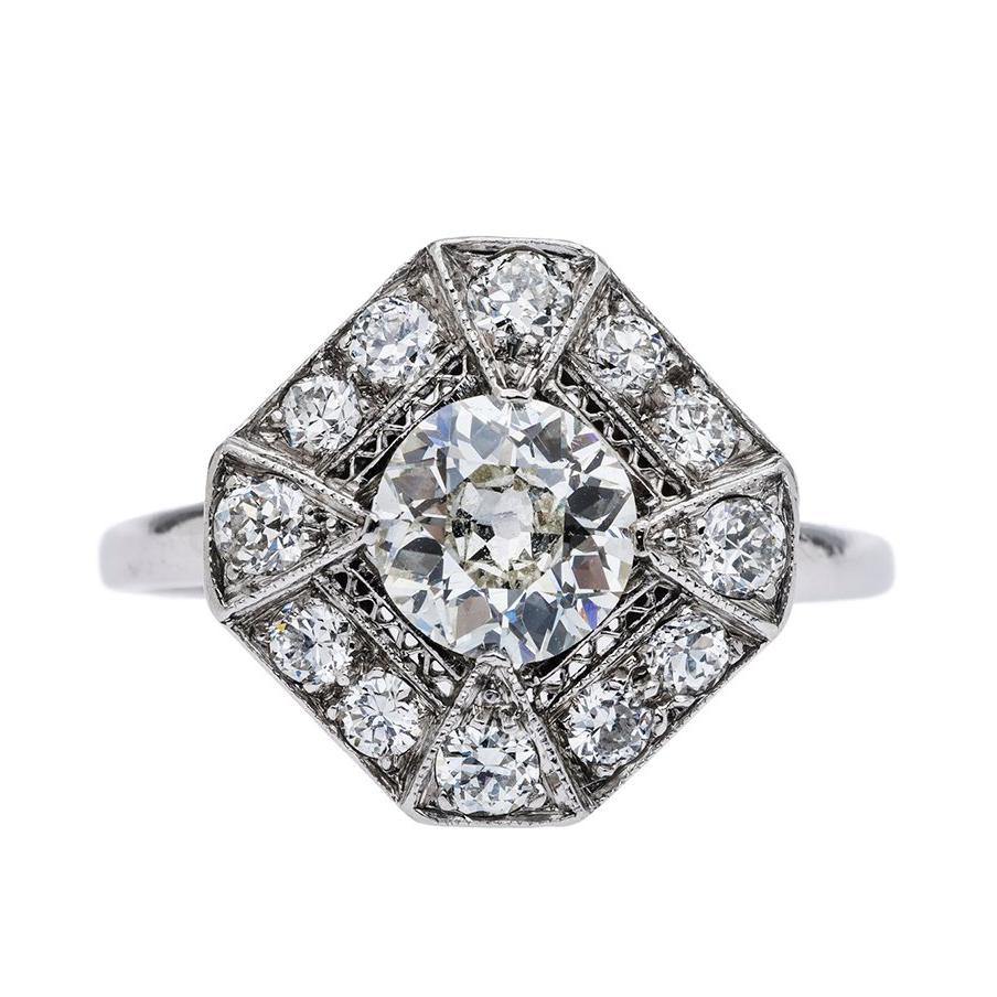 Art Deco 0.94 Carat Centre Diamond Platinum Topped Engagement Ring