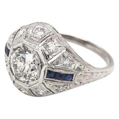 Antique Art Deco 0.94 Carat Diamond and Sapphire Platinum Ring