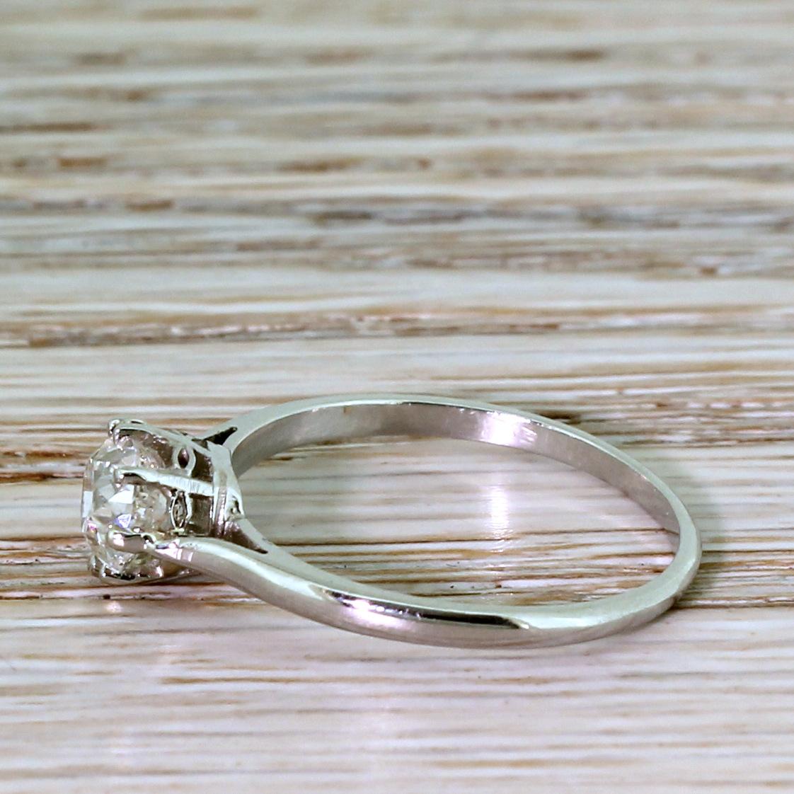 Art Deco 0.94 Carat Old Mine Cut Diamond Platinum Engagement Ring In Good Condition In Essex, GB