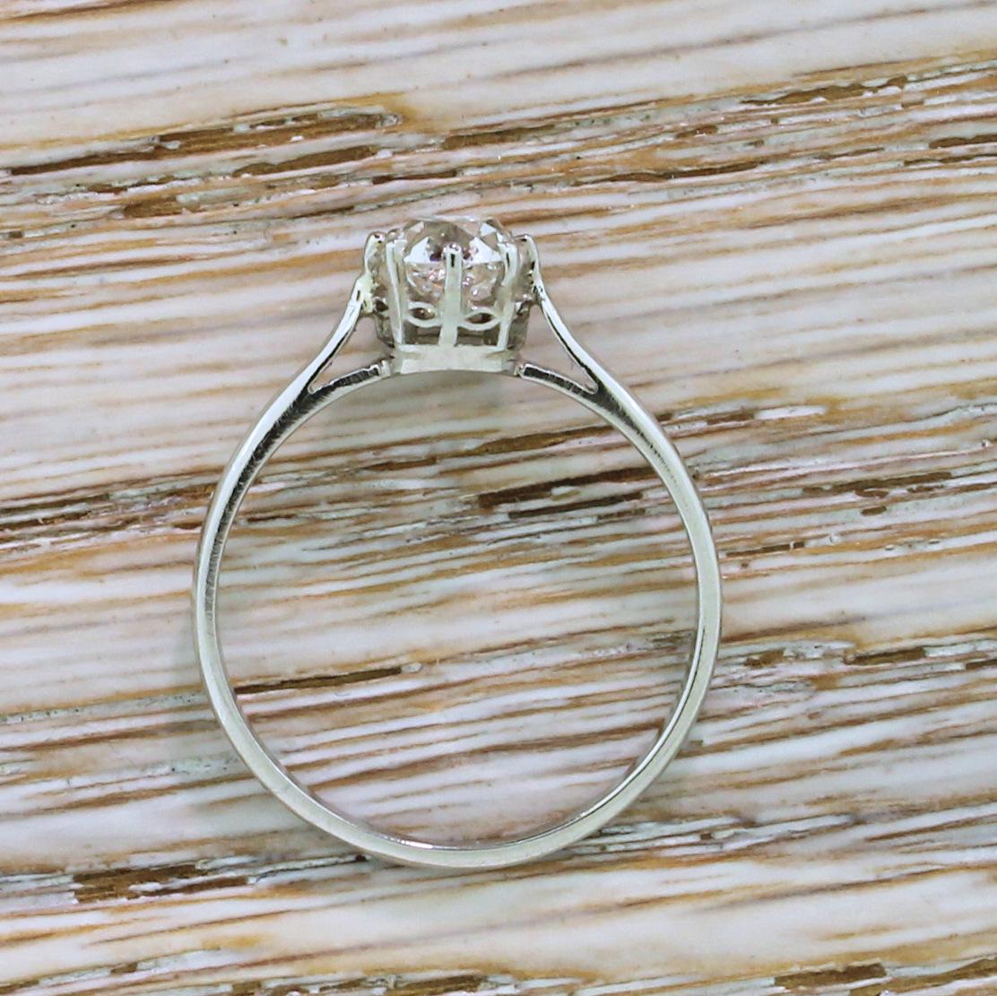 Women's Art Deco 0.94 Carat Old Mine Cut Diamond Platinum Engagement Ring