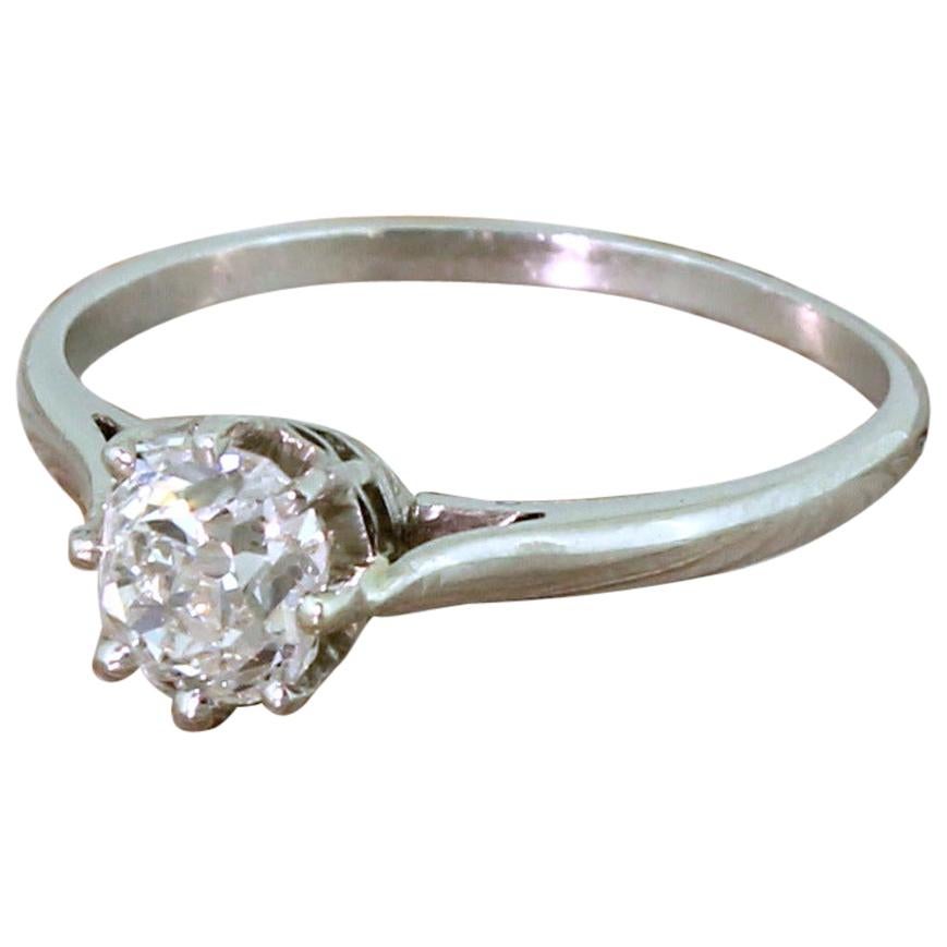 Art Deco 0.94 Carat Old Mine Cut Diamond Platinum Engagement Ring