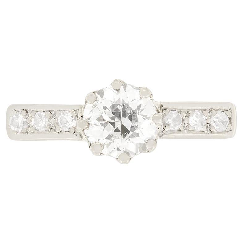 Art Deco 0.94ct Solitaire Diamond Ring, c.1920s For Sale