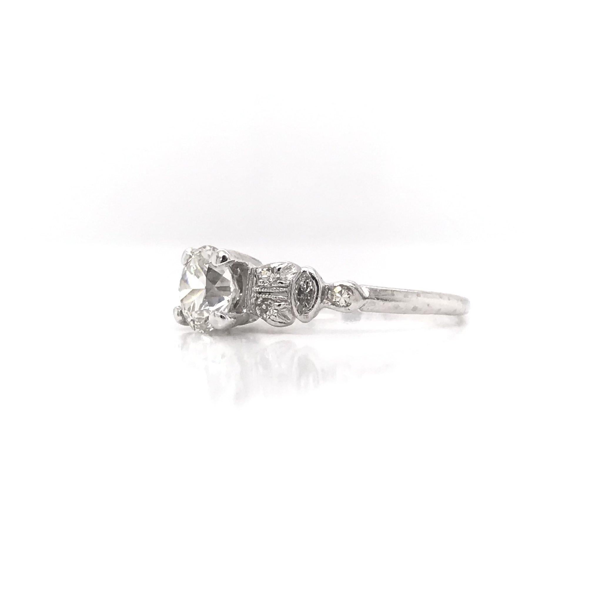 Old European Cut Art Deco 0.95 Carat Platinum Engagement Ring
