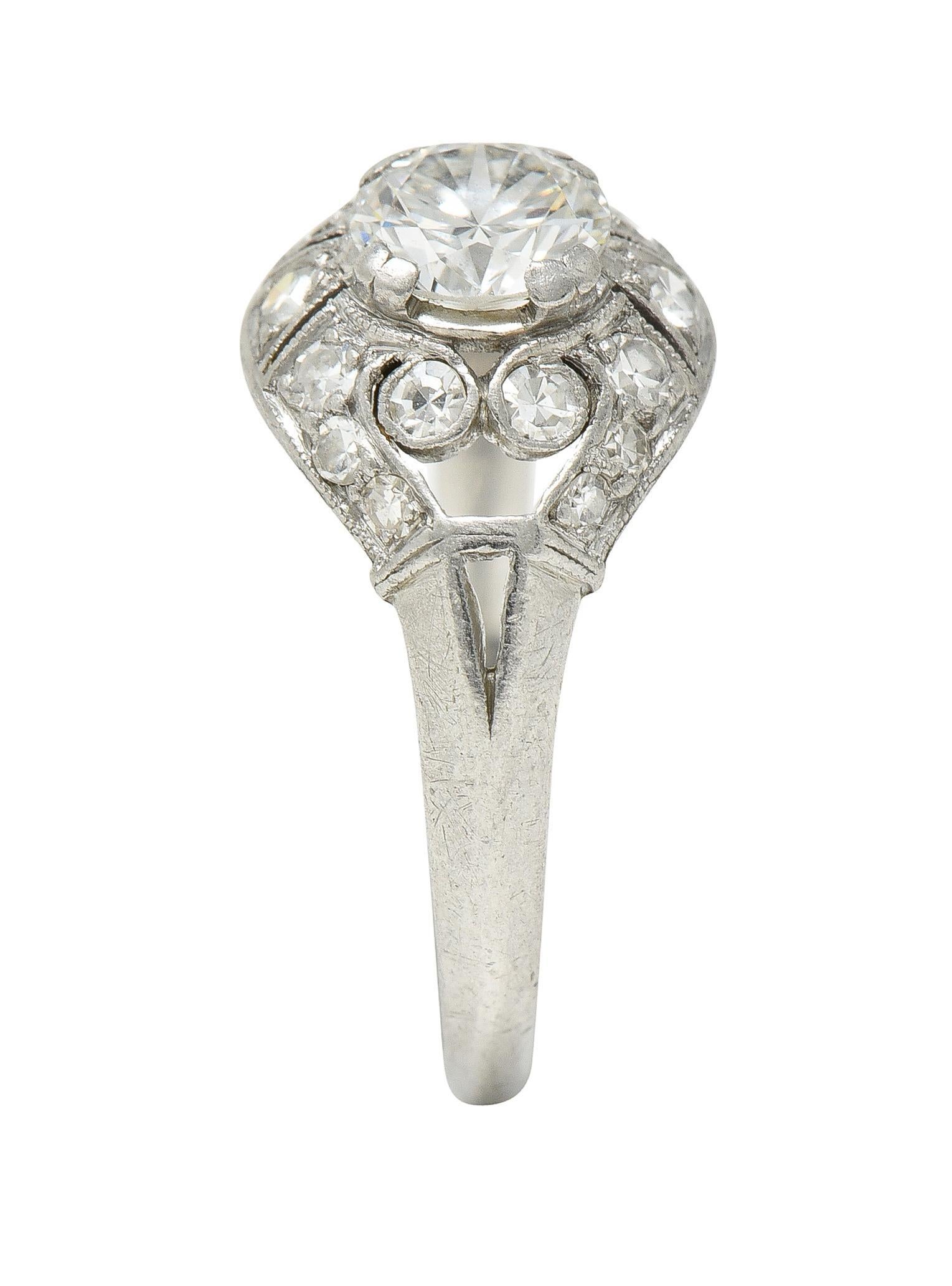 Art Deco 0.95 CTW Old European Cut Diamond Platinum Bombay Heart Engagement Ring For Sale 6