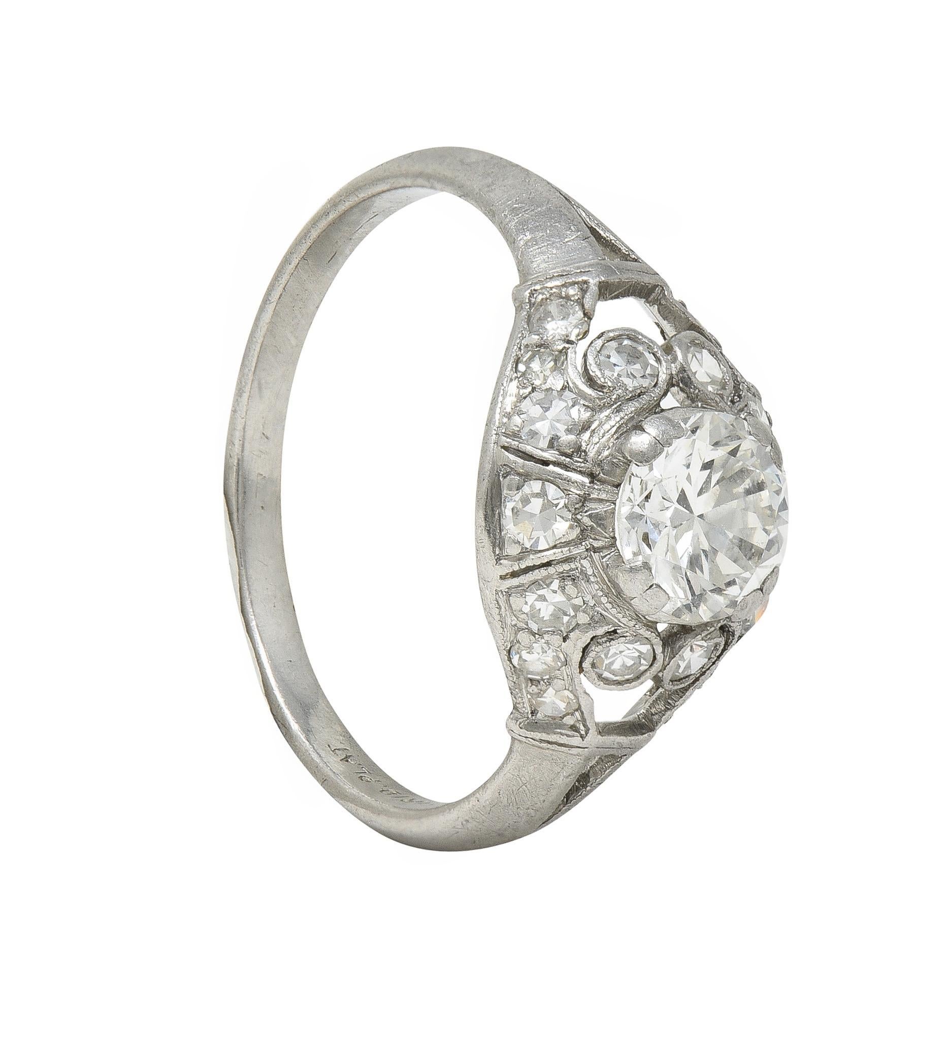 Art Deco 0.95 CTW Old European Cut Diamond Platinum Bombay Heart Engagement Ring For Sale 8