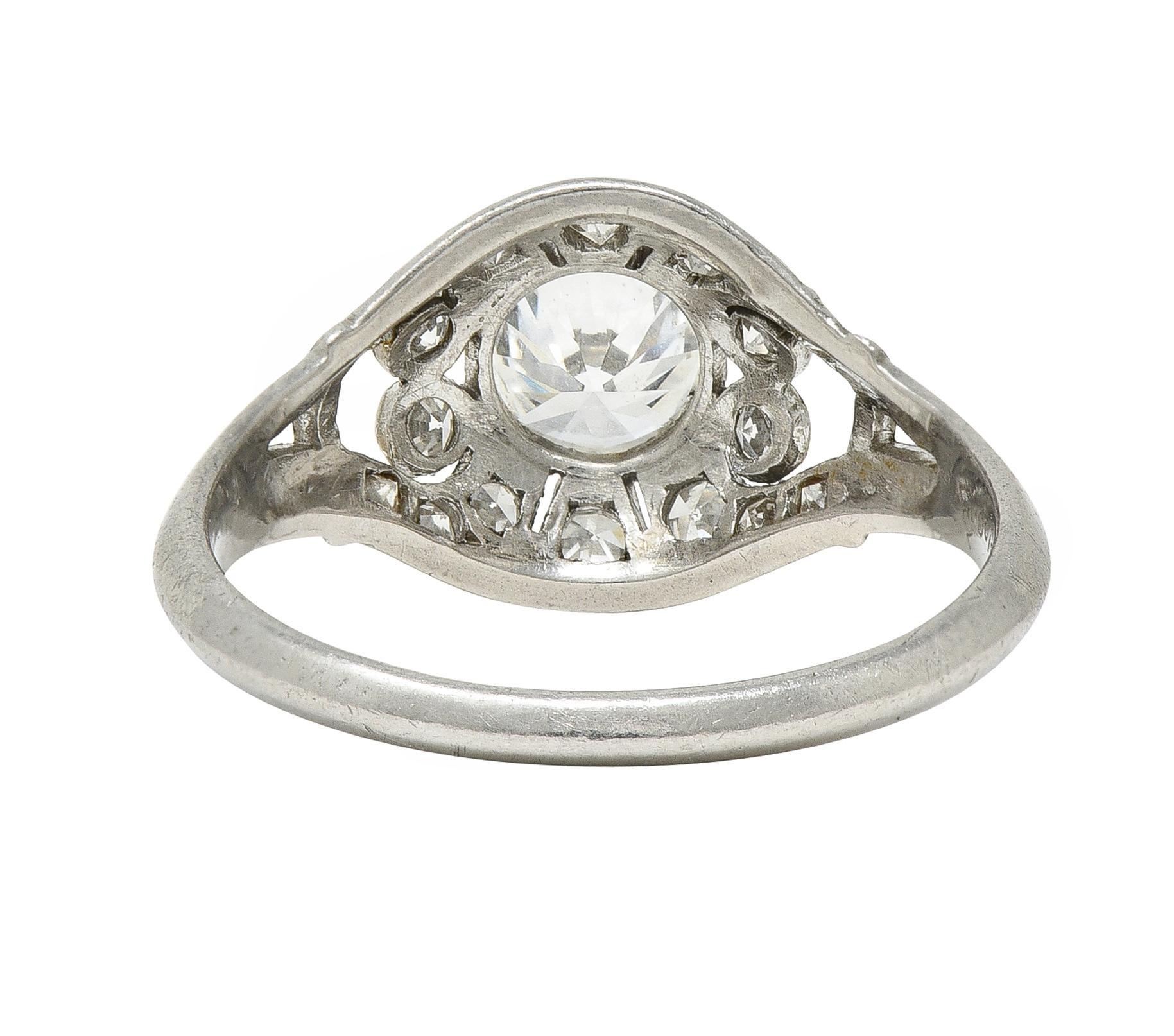 Women's or Men's Art Deco 0.95 CTW Old European Cut Diamond Platinum Bombay Heart Engagement Ring For Sale