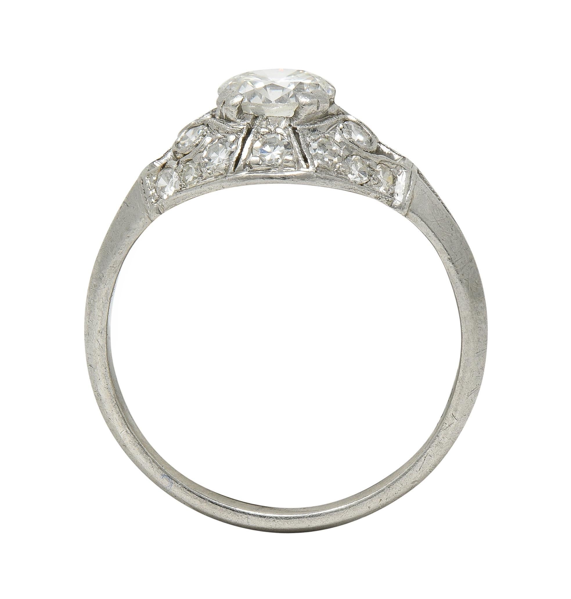 Art Deco 0.95 CTW Old European Cut Diamond Platinum Bombay Heart Engagement Ring For Sale 4