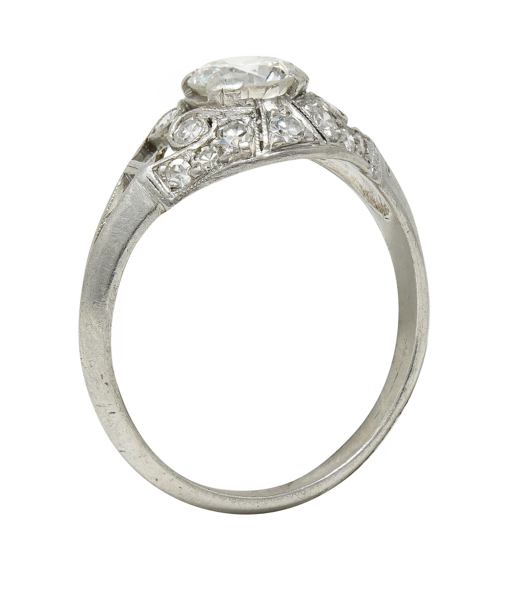 Art Deco 0.95 CTW Old European Cut Diamond Platinum Bombay Heart Engagement Ring For Sale 5