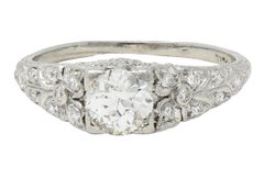 Art Deco 0.95 CTW Old European Diamond Platinum Antique Floral Engagement Ring