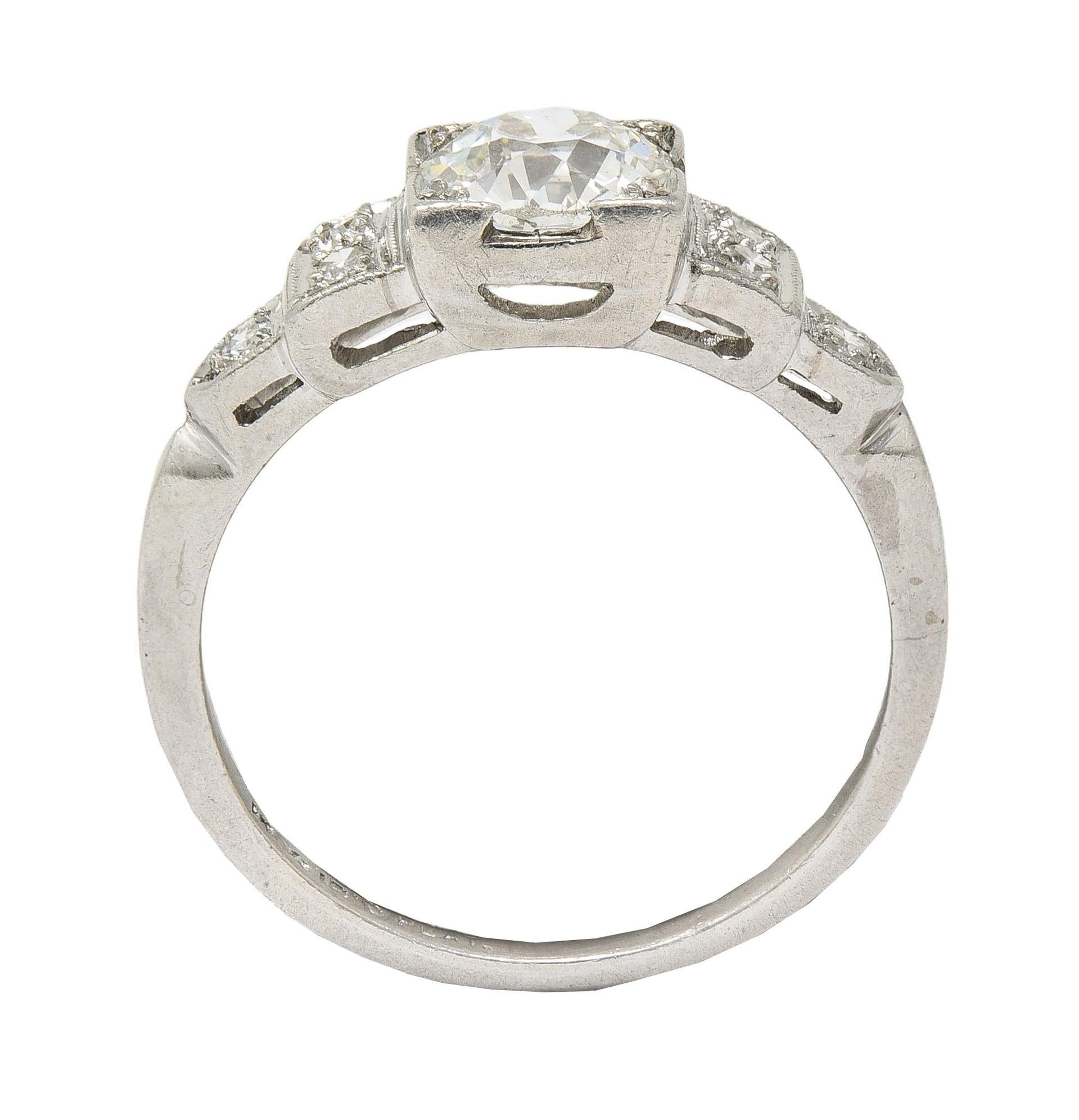 Art Deco 0.95 CTW Old European Diamond Platinum Vintage Stepped Engagement Ring 5
