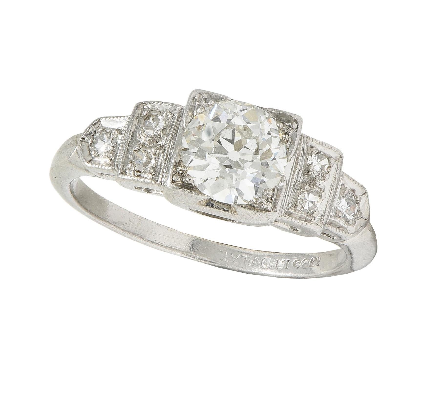 Art Deco 0.95 CTW Old European Diamond Platinum Vintage Stepped Engagement Ring 6
