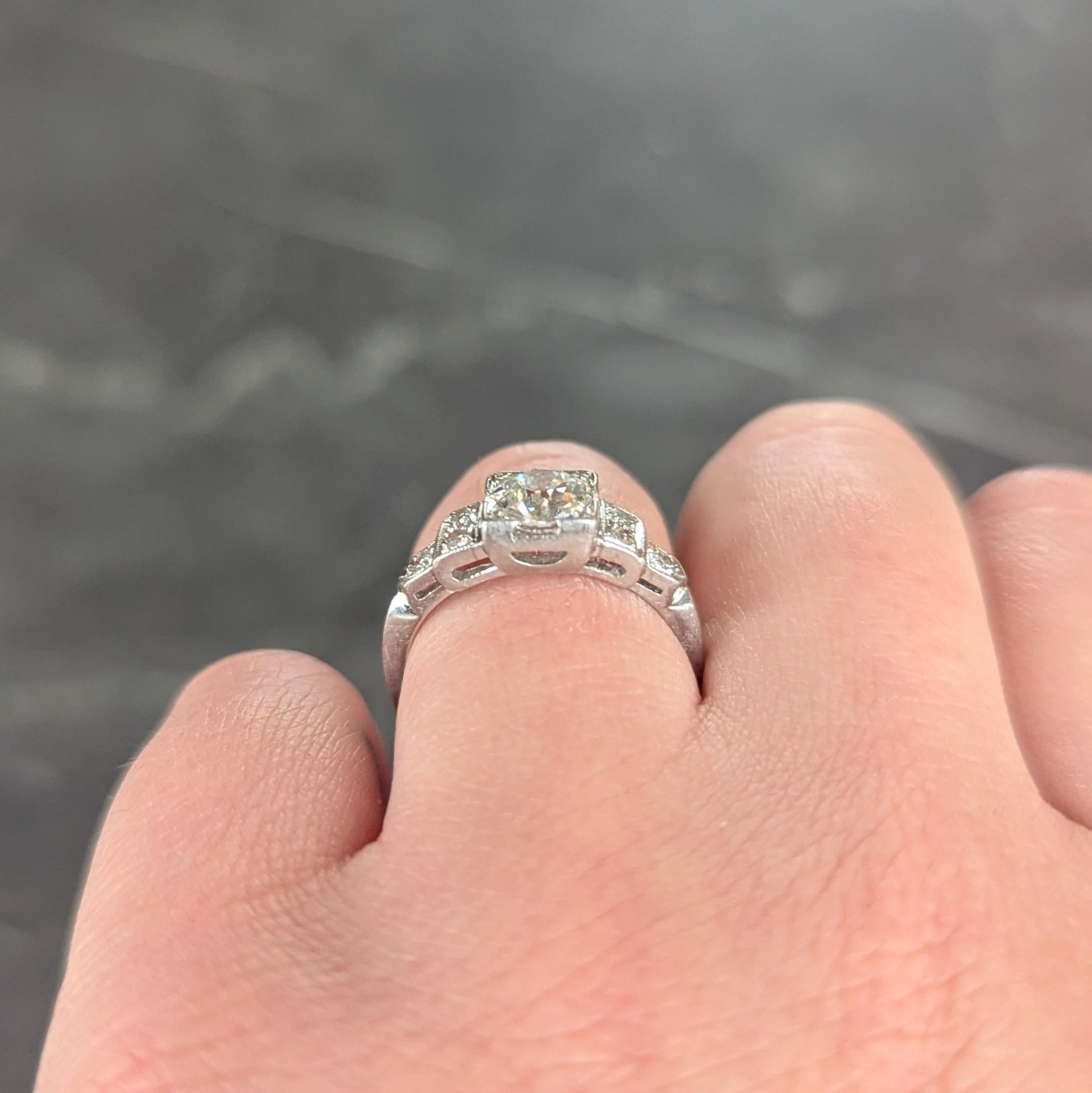 Art Deco 0.95 CTW Old European Diamond Platinum Vintage Stepped Engagement Ring 7