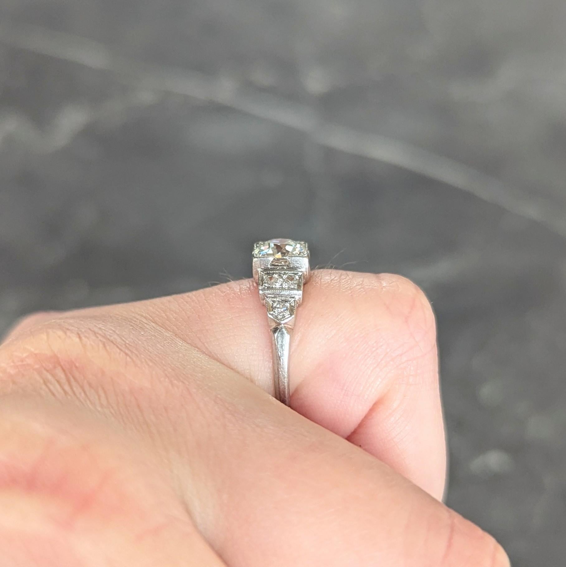 Art Deco 0.95 CTW Old European Diamond Platinum Vintage Stepped Engagement Ring 8