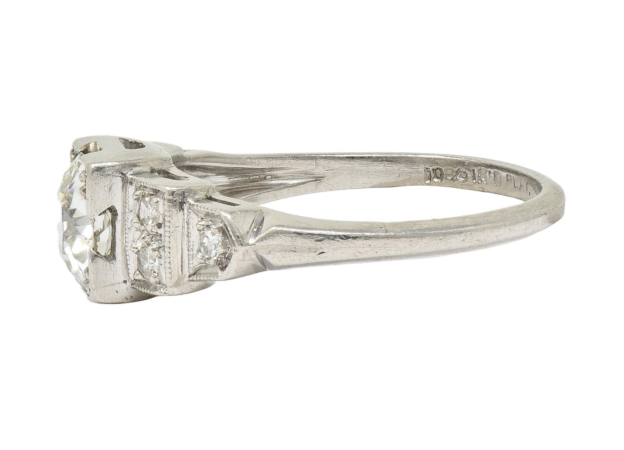 Art Deco 0.95 CTW Old European Diamond Platinum Vintage Stepped Engagement Ring 1