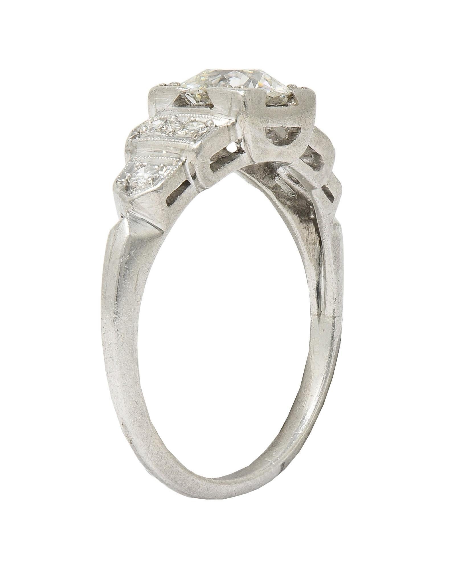 Art Deco 0.95 CTW Old European Diamond Platinum Vintage Stepped Engagement Ring 4