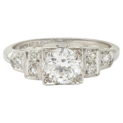 Art Deco 0.95 CTW Old European Diamond Platinum Vintage Stepped Engagement Ring
