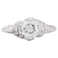 Art Deco 0.95ctw Diamond Ribbon Filigree Engagement Ring in Platinum