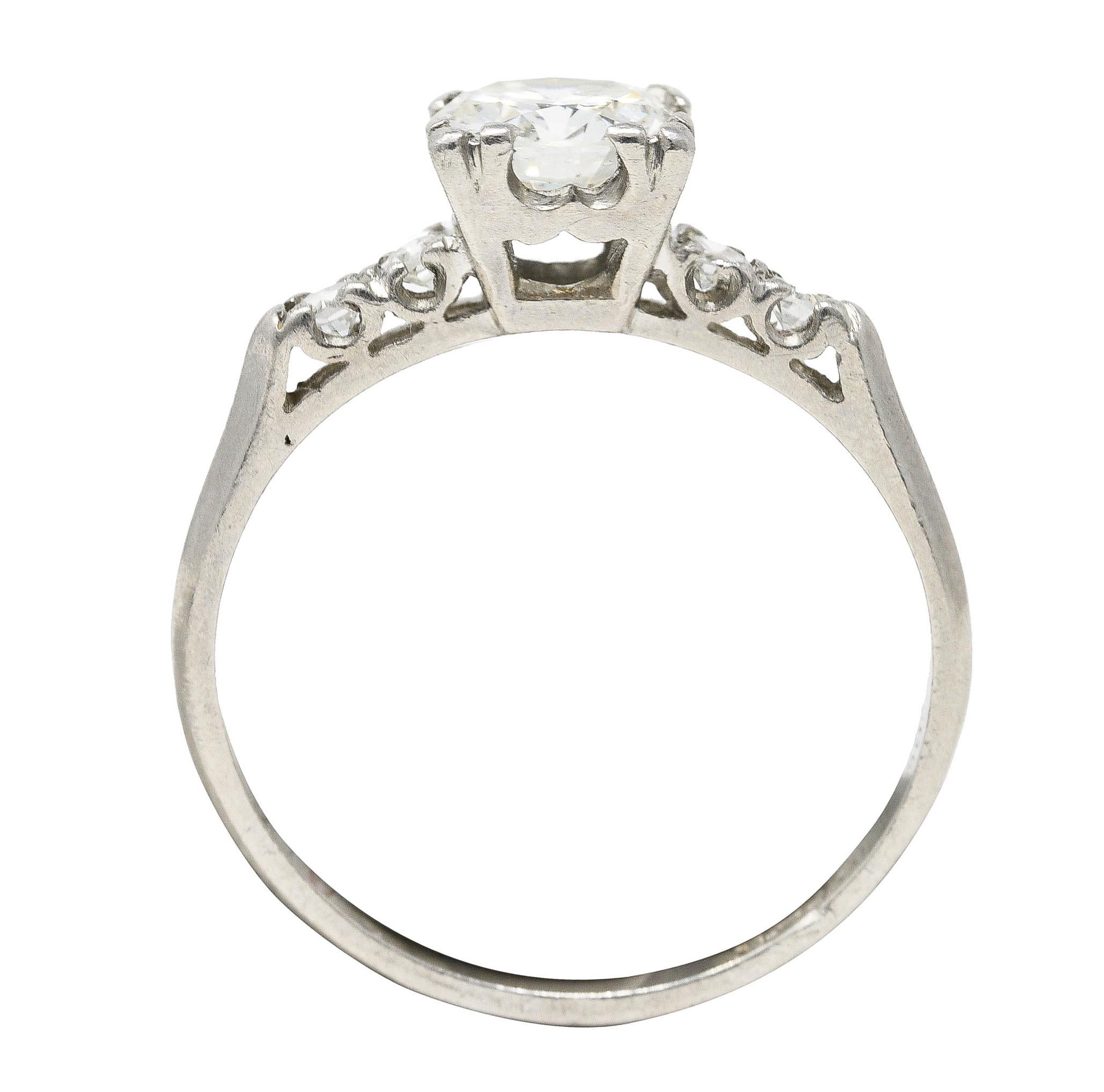 Art Deco 0.96 Carat Transitional Cut Diamond Platinum Five Stone Engagement Ring For Sale 1