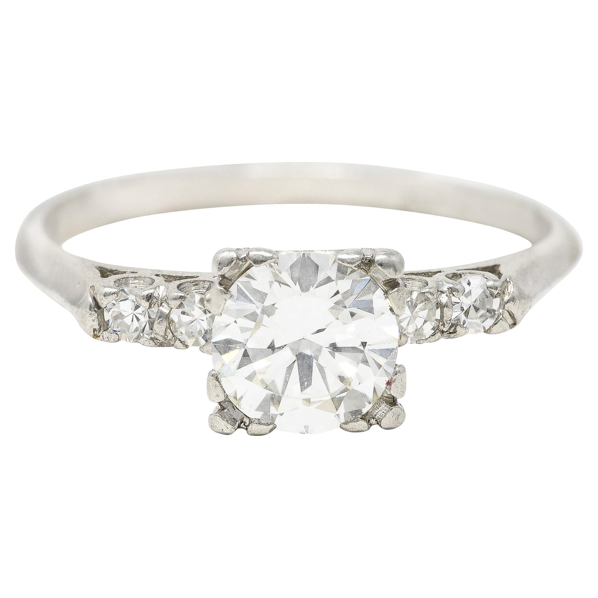 Art Deco 0.96 Carat Transitional Cut Diamond Platinum Five Stone Engagement Ring For Sale