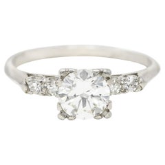 Art Deco 0.96 Carat Transitional Cut Diamond Platinum Five Stone Engagement Ring