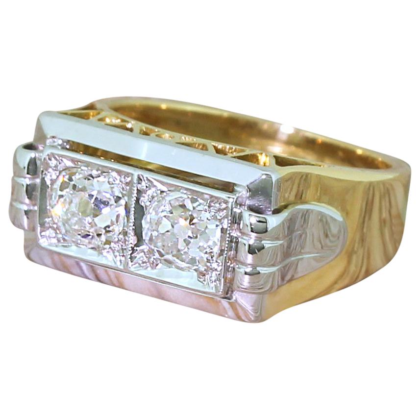 Art Deco 0.96 Carat Old Cut Diamond Two-Stone Ring