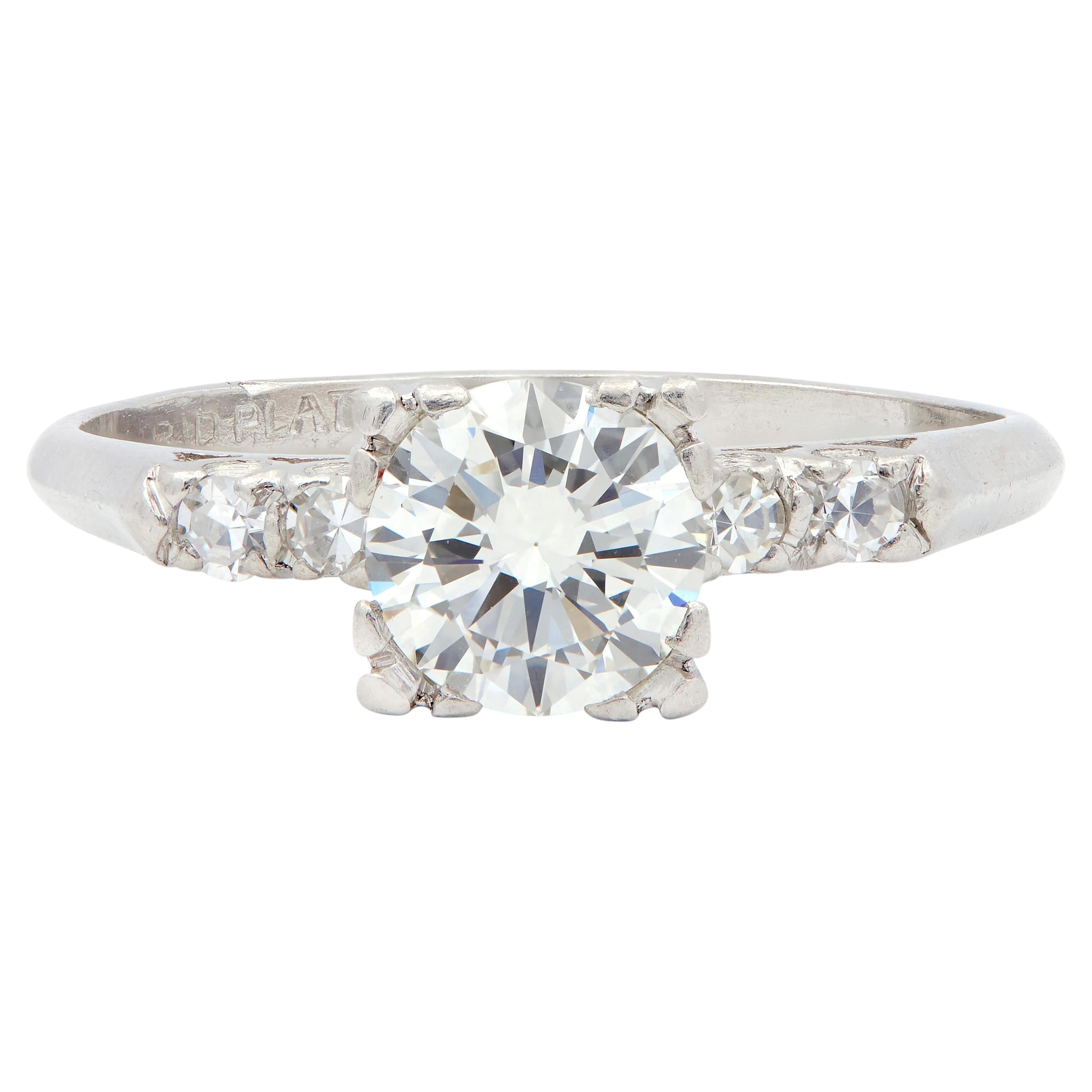 Art Deco 0.96 CTW Diamond Platinum Vintage Five Stone Engagement Ring For Sale