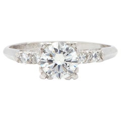 Art Deco 0.96 CTW Diamond Platinum Vintage Five Stone Engagement Ring