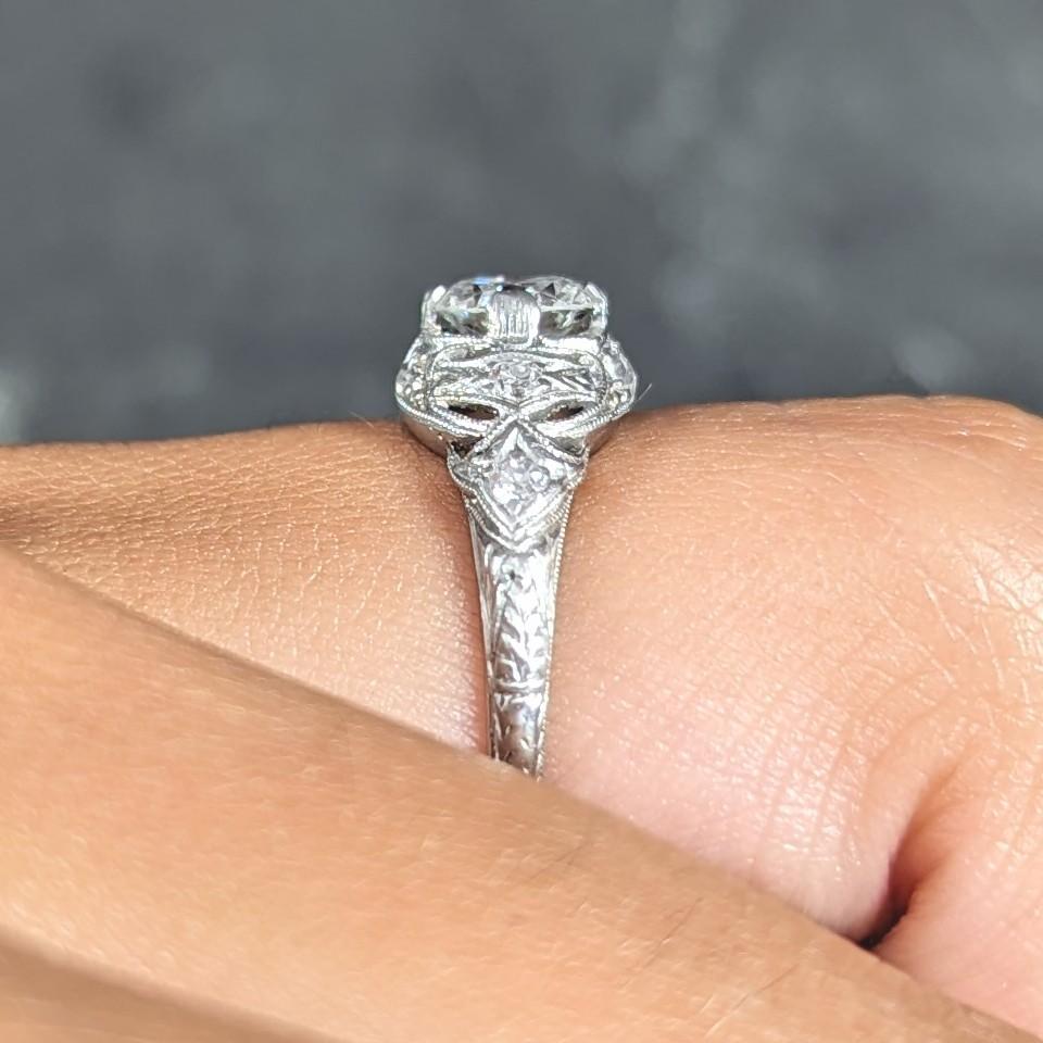 Art Deco 0.96 CTW Diamond Platinum Wheat Engagement Ring For Sale 8
