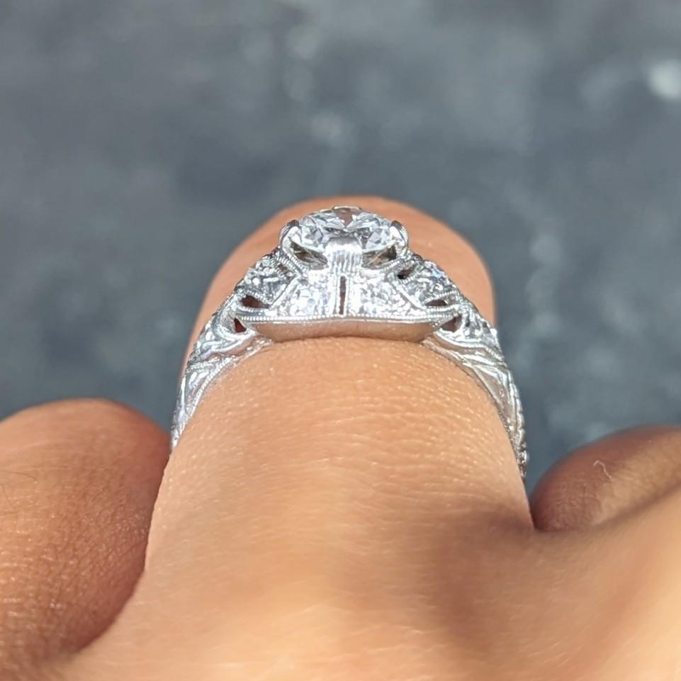 Art Deco 0.96 CTW Diamond Platinum Wheat Engagement Ring For Sale 9