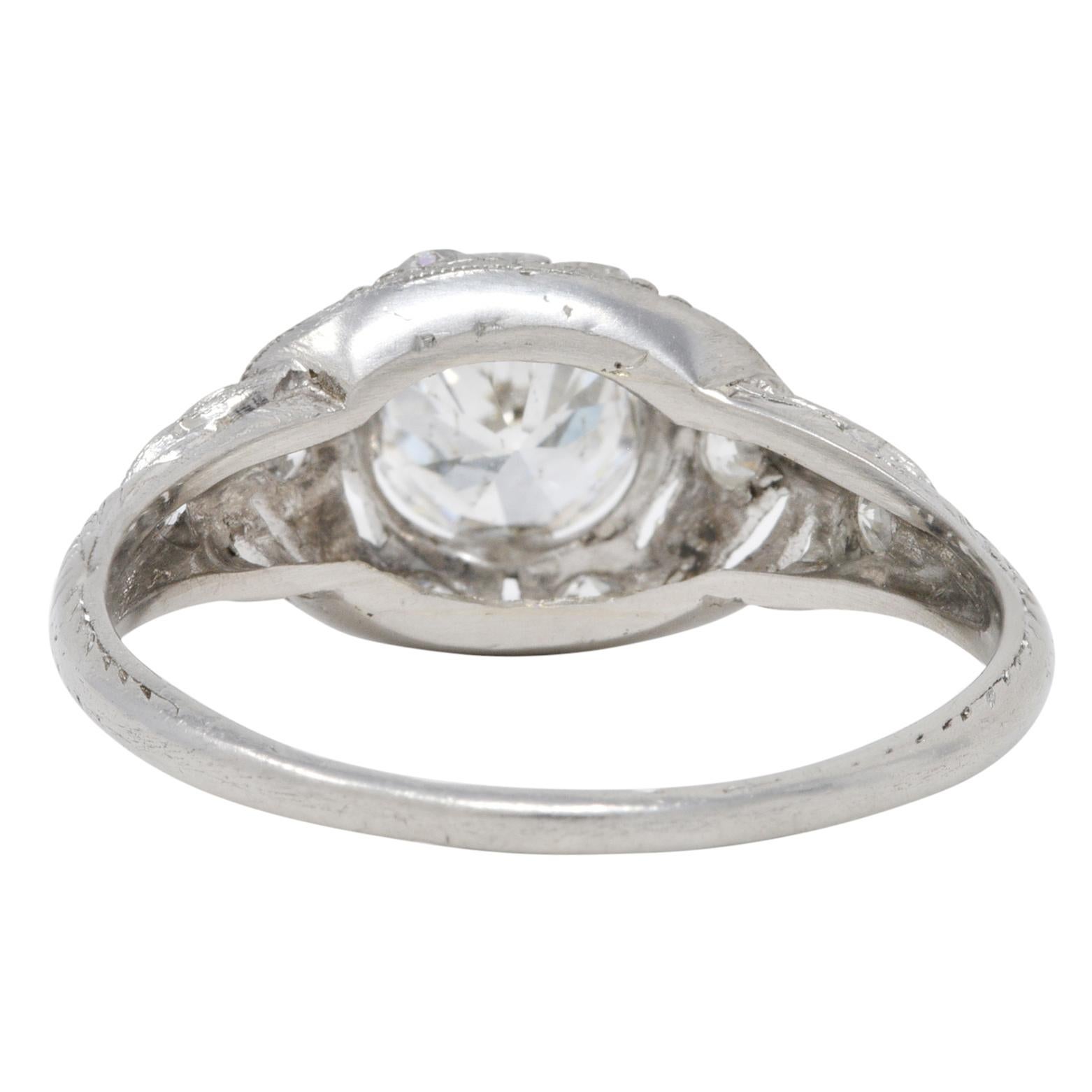 Women's or Men's Art Deco 0.96 CTW Diamond Platinum Wheat Engagement Ring For Sale