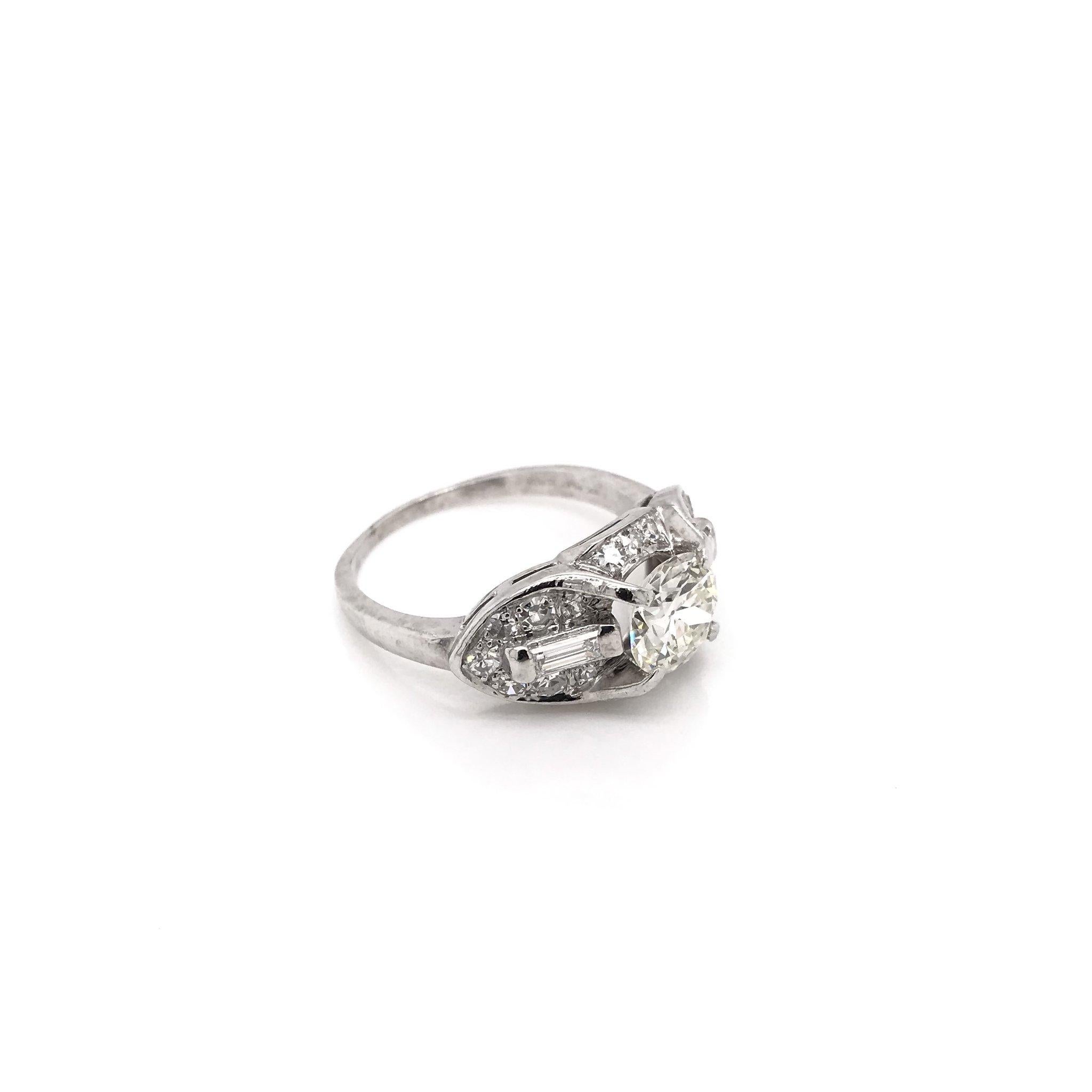 Old European Cut Art Deco 0.97 Carat Diamond Platinum Ring