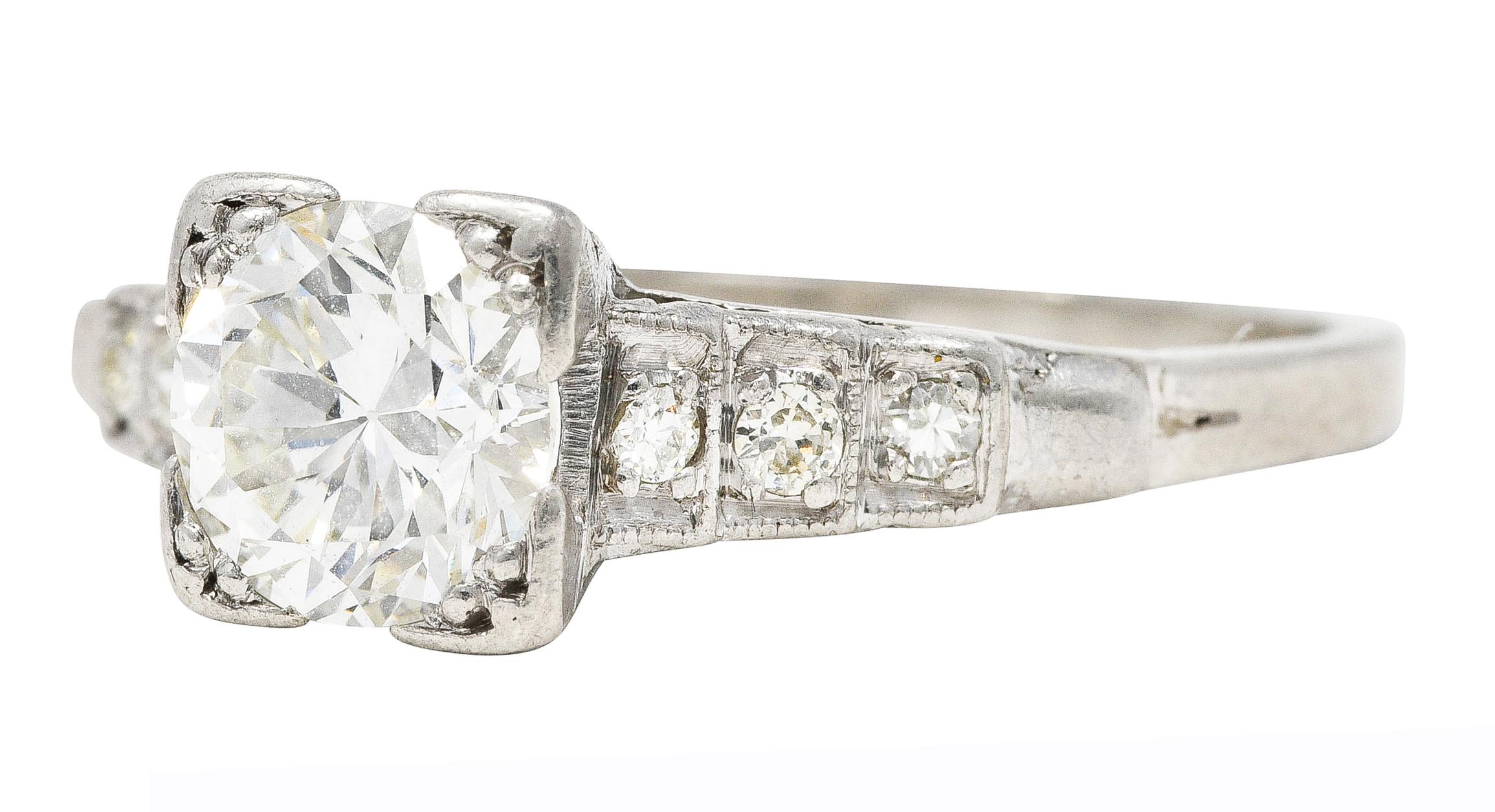 Old European Cut Art Deco 0.97 Carat Diamond Platinum Tiered Shoulder Engagement Ring For Sale