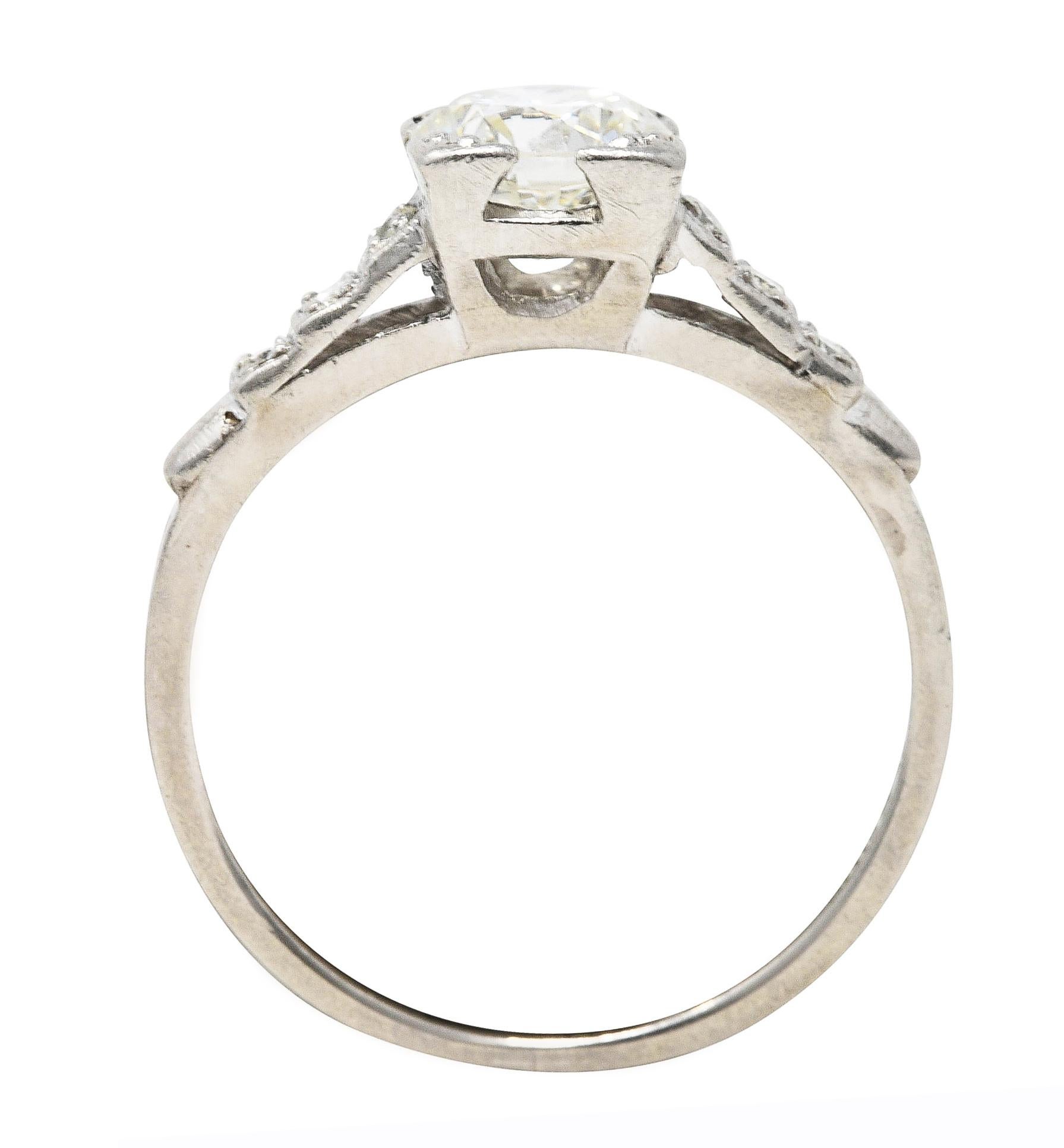 Women's or Men's Art Deco 0.97 Carat Diamond Platinum Tiered Shoulder Engagement Ring For Sale