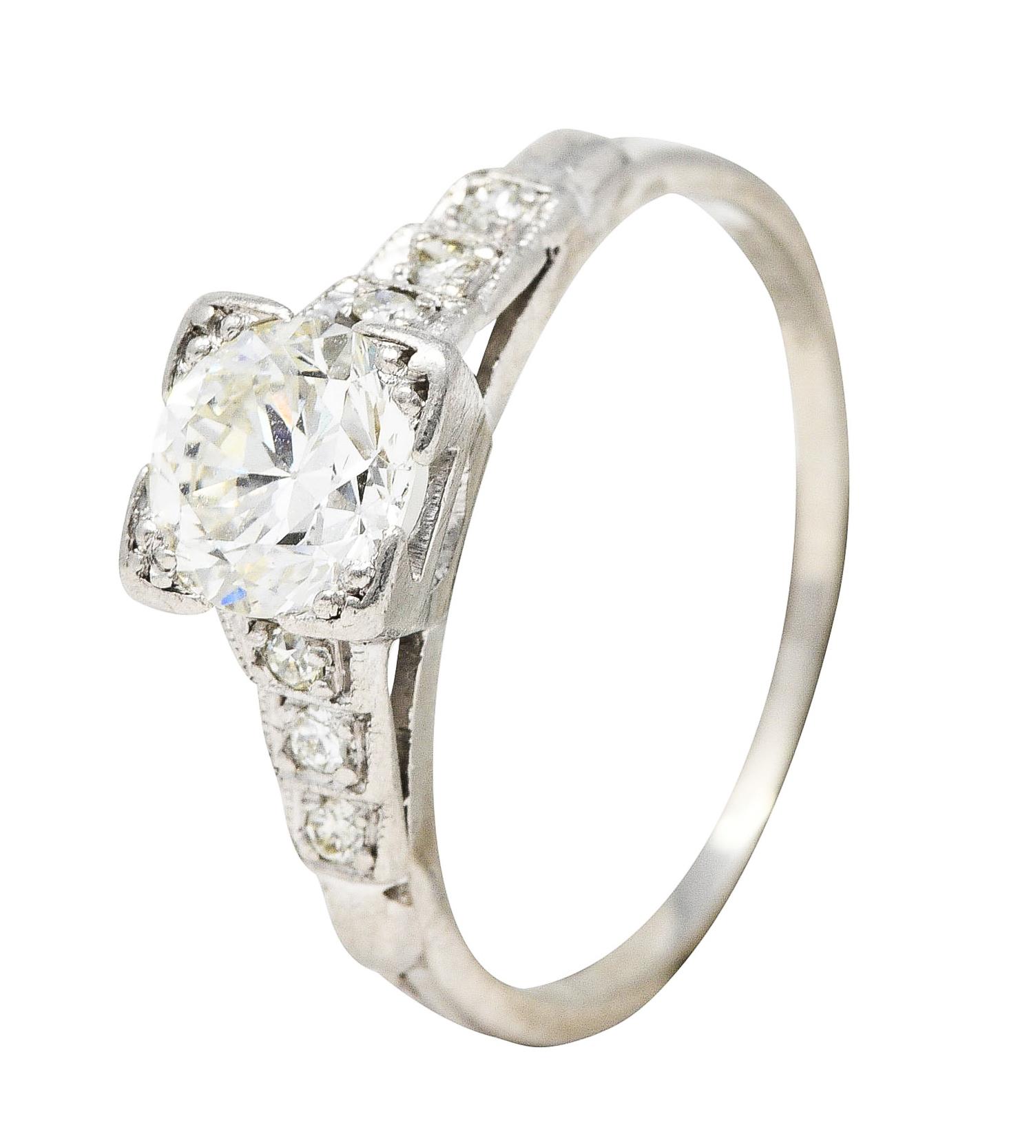 Art Deco 0.97 Carat Diamond Platinum Tiered Shoulder Engagement Ring For Sale 1