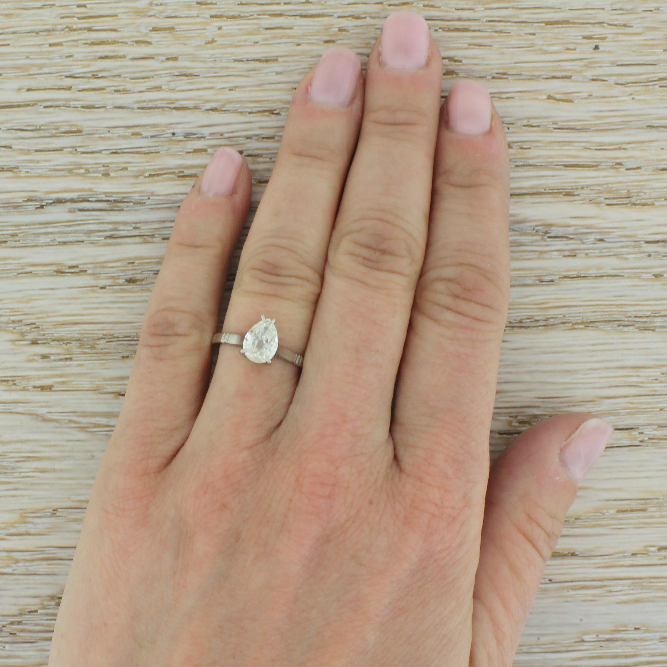 Art Deco 0.97 Carat Old Pear Cut Diamond Platinum Engagement Ring 2