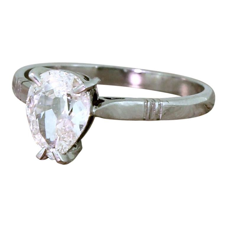 Art Deco 0.97 Carat Old Pear Cut Diamond Platinum Engagement Ring