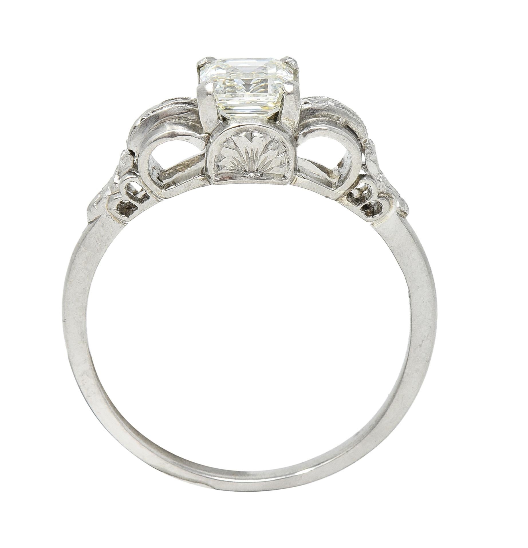Art Deco 0.97 CTW Emerald Cut Diamond Platinum Vintage Engagement Ring GIA For Sale 6