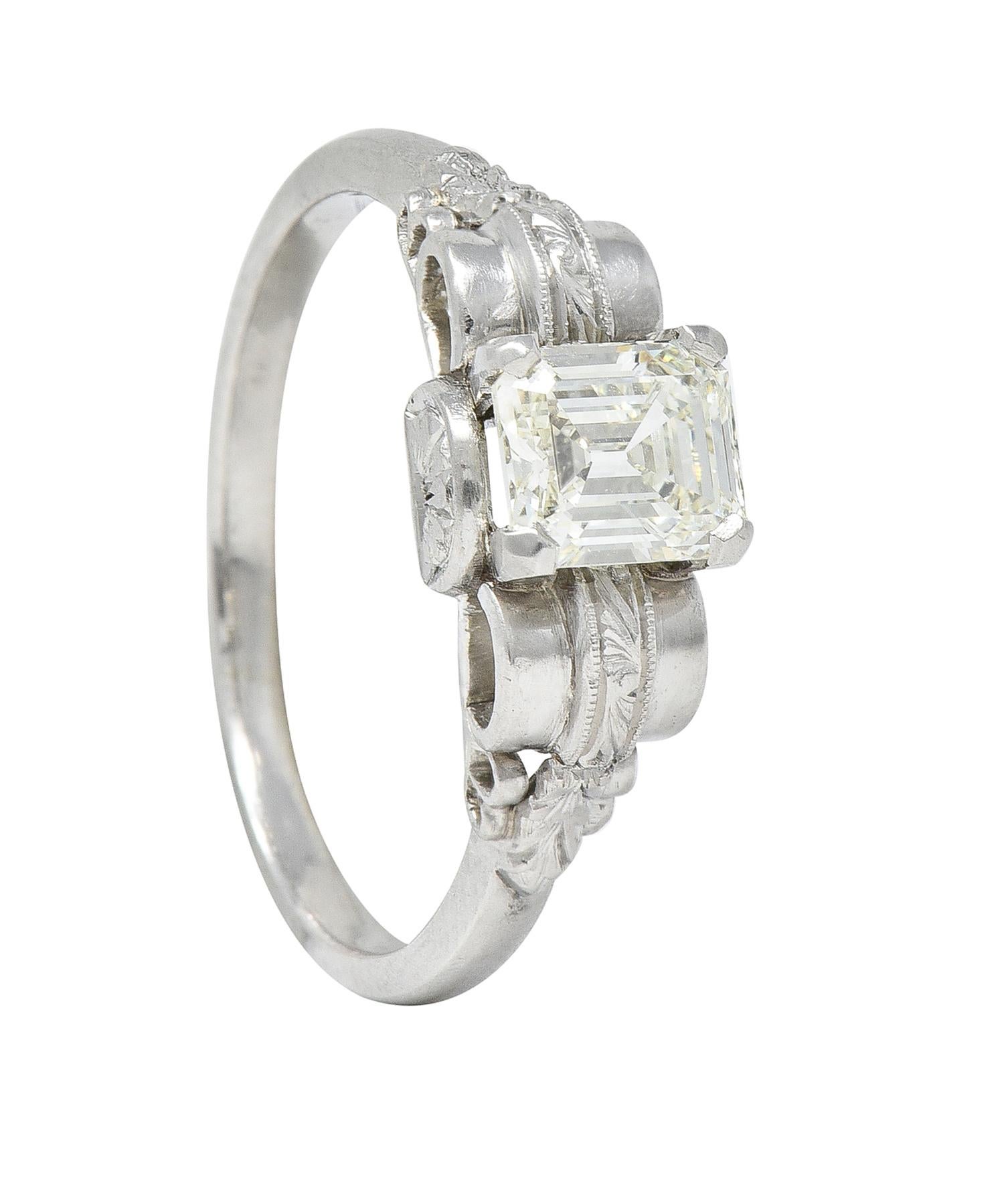 Art Deco 0.97 CTW Emerald Cut Diamond Platinum Vintage Engagement Ring GIA For Sale 7