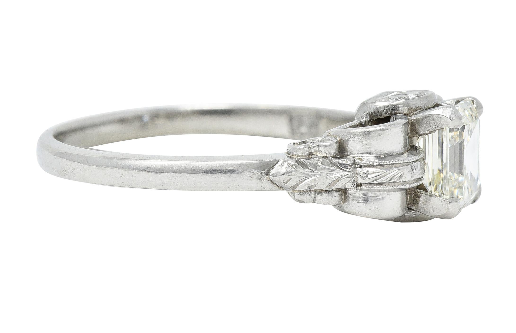 Women's or Men's Art Deco 0.97 CTW Emerald Cut Diamond Platinum Vintage Engagement Ring GIA For Sale