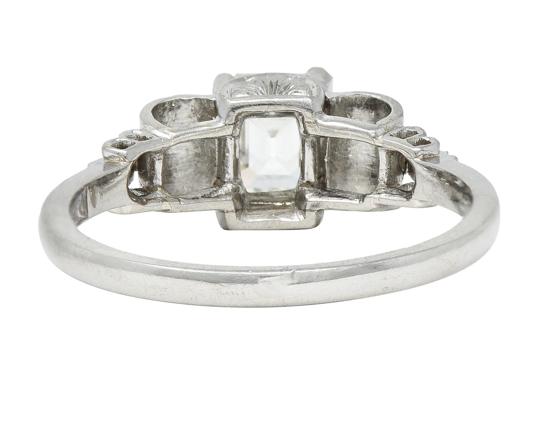 Art Deco 0.97 CTW Emerald Cut Diamond Platinum Vintage Engagement Ring GIA For Sale 1